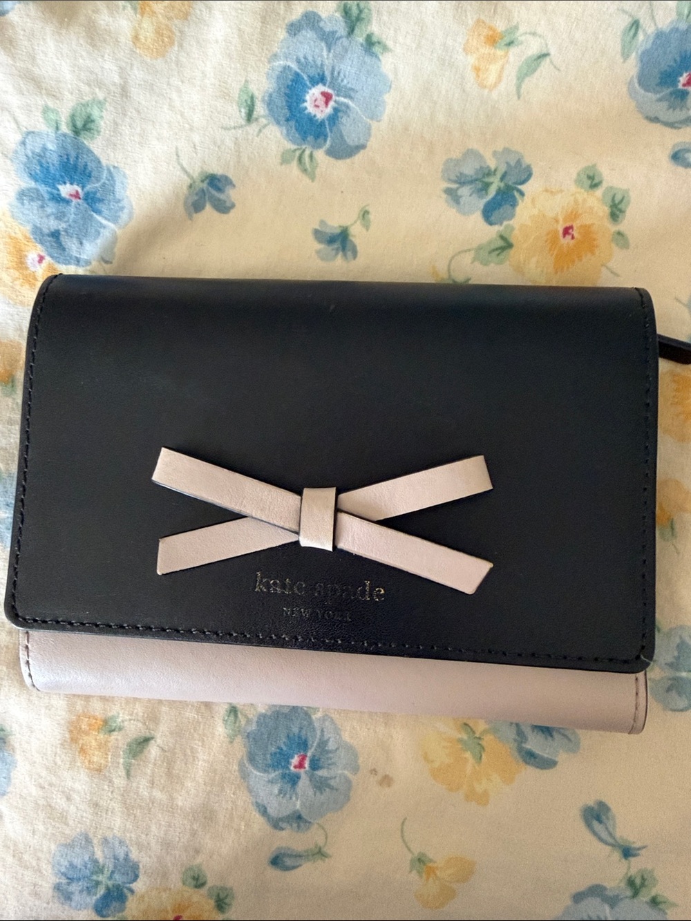 kate spade Two-Tone Black and Blush Bow Trifold Wallet